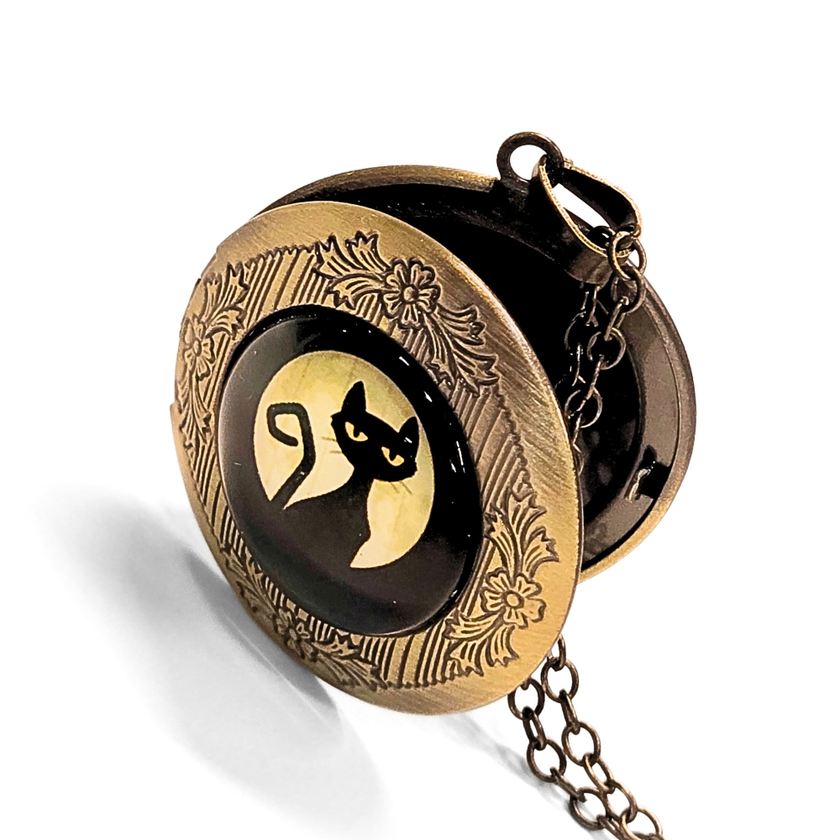 Black Cat Locket Necklace