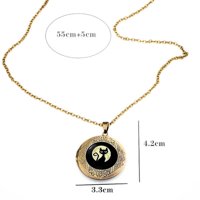 Black Cat Locket Necklace