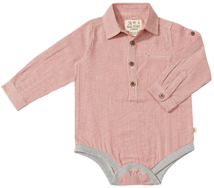 Jasper Woven Onesie | Red Micro Stripe | Me & Henry