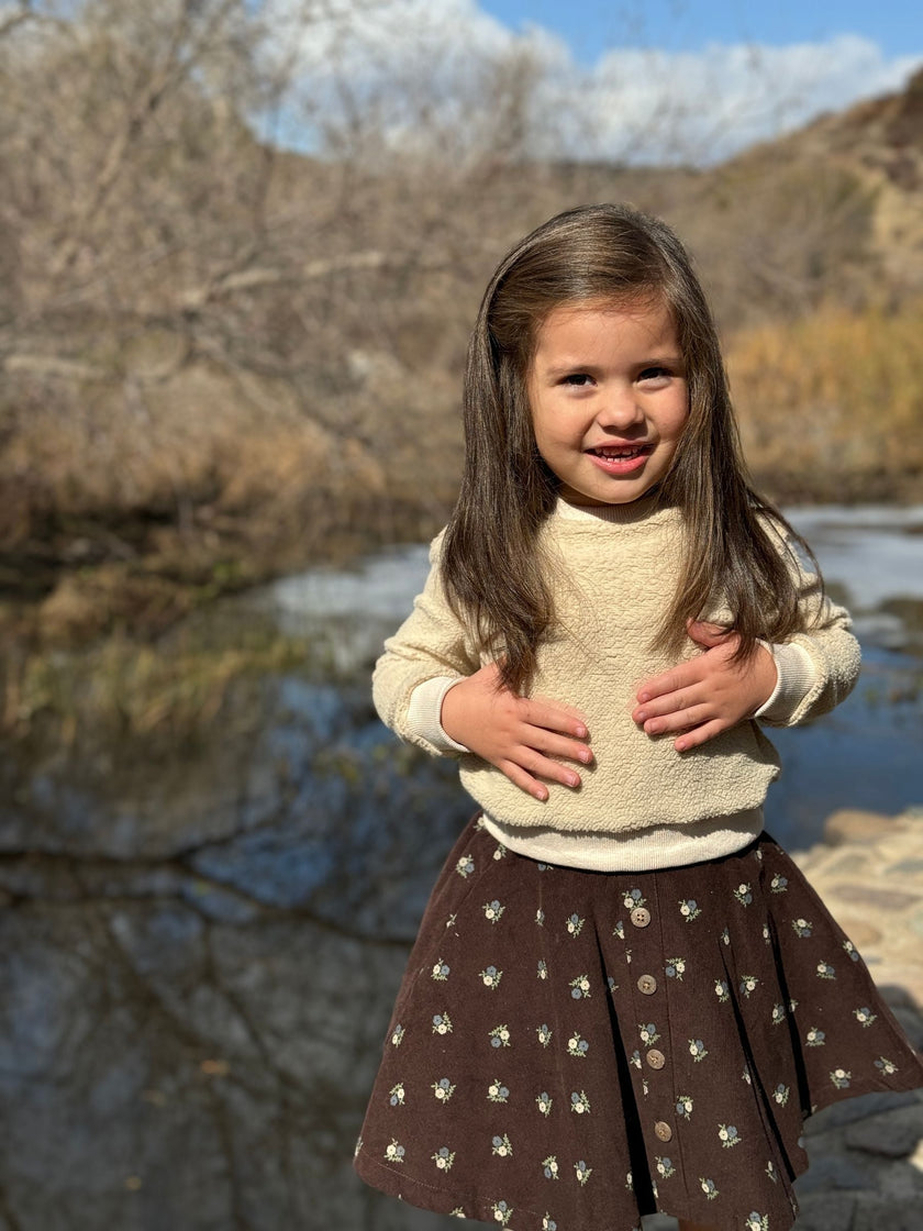 Cara Skirt | Chocolate Floral Corduroy | Vignette