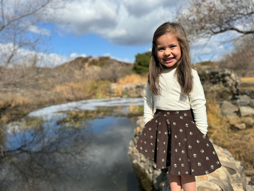 Cara Skirt | Chocolate Floral Corduroy | Vignette
