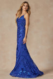 Sequin lace embellishments fitted prom gown
