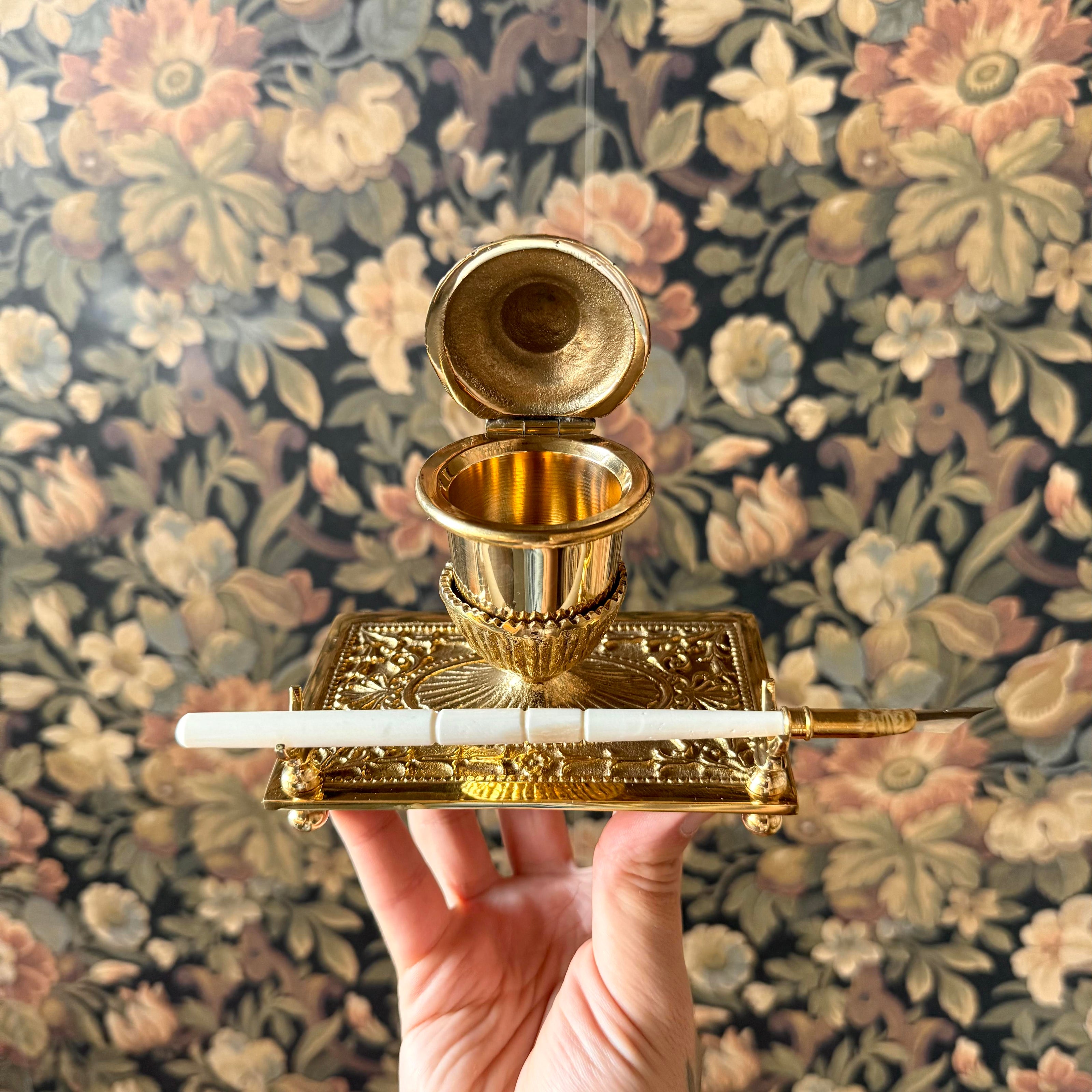 The Alchemist’s Quill – Victorian Brass Inkwell & Writing Set