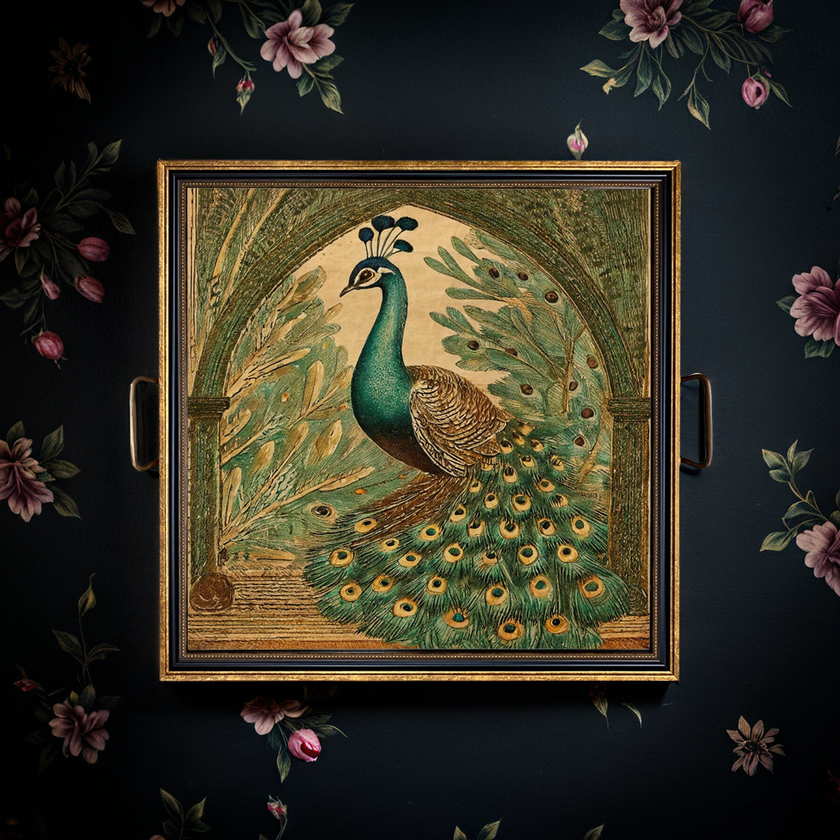 Peacock Elegance Decorative Tray