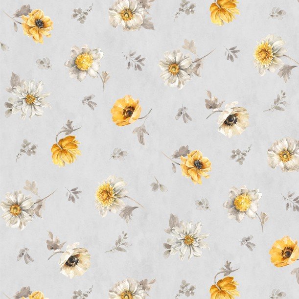 Fields Of Gold by Lisa Audit for Wilmington Prints - Floral Toss- Light Grey