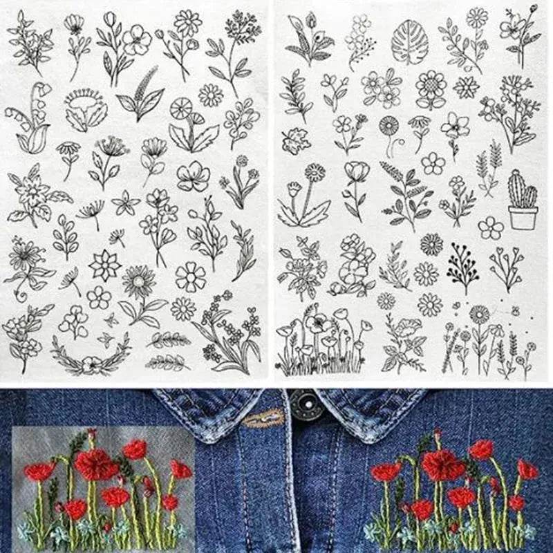 50pcs Water Soluble Stick and Stitch Embroidery Patterns stickers for Clothes