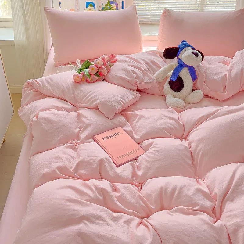 Class A Washed Cotton Four-piece Set Pure Color Duvet Cover Sheets
