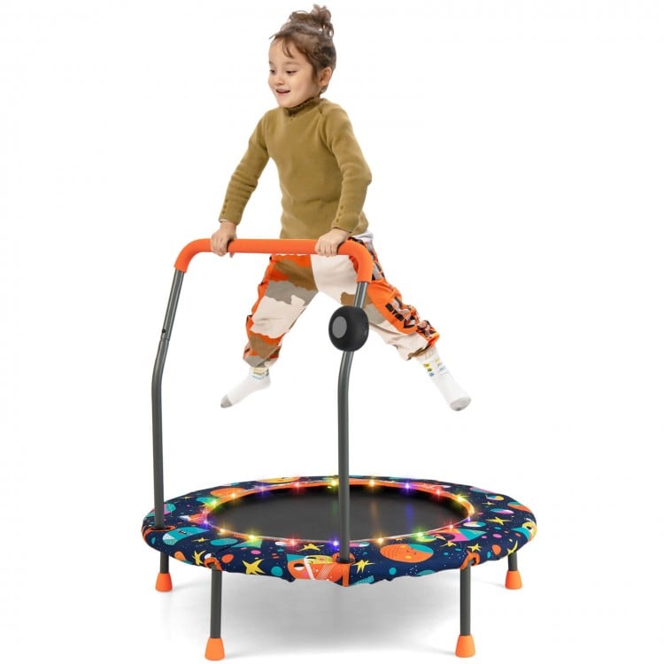 36 Inch Mini Trampoline with Colorful LED Lights and Bluetooth Speaker - Multicolor