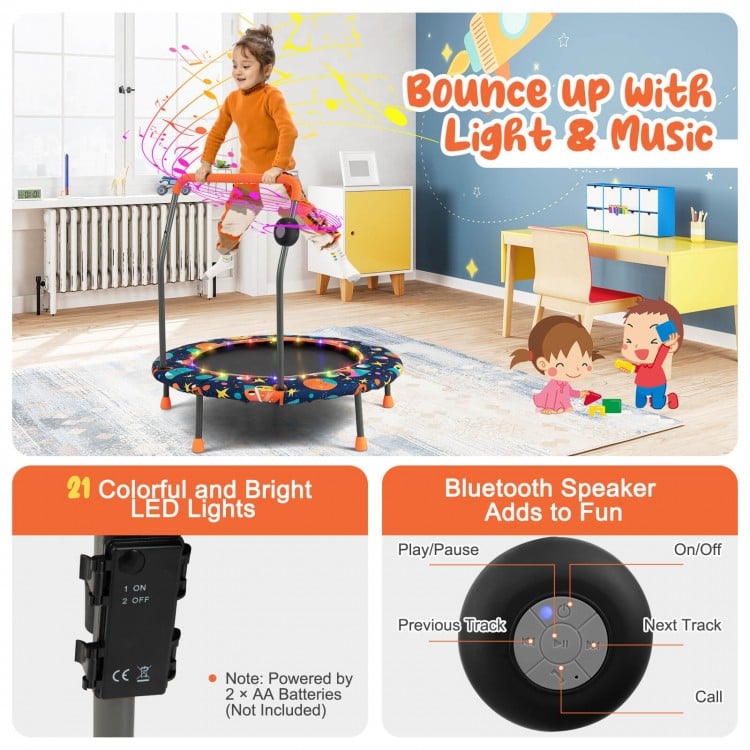36 Inch Mini Trampoline with Colorful LED Lights and Bluetooth Speaker - Multicolor