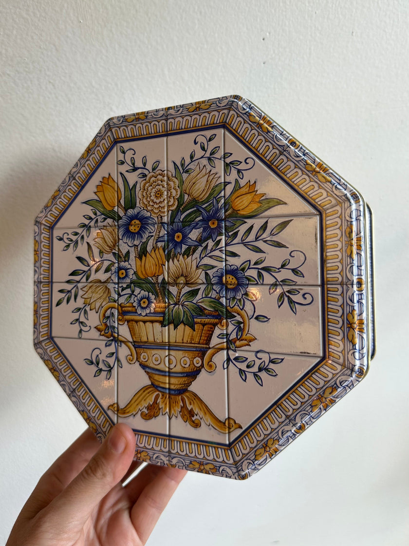 Vintage Floral Tin with Italian Tile Design