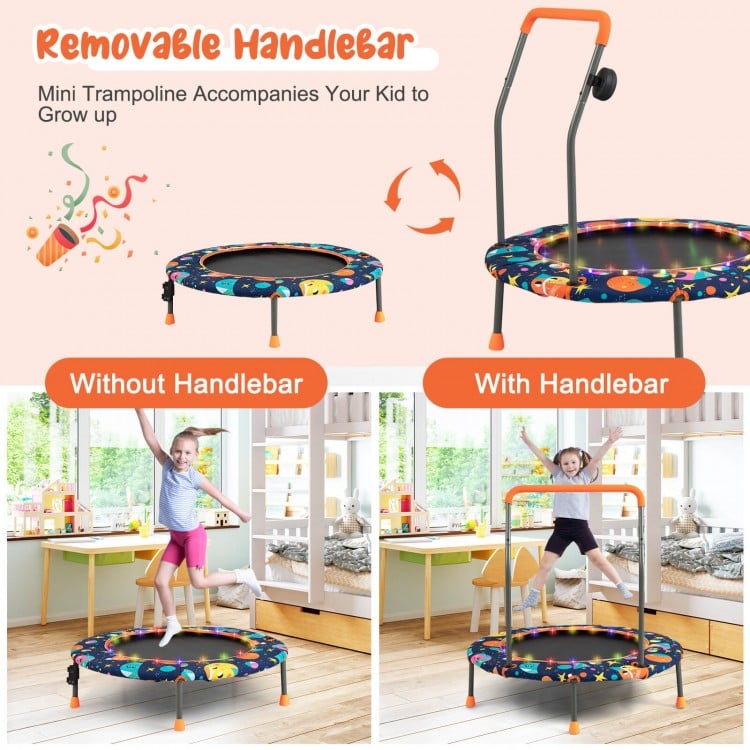 36 Inch Mini Trampoline with Colorful LED Lights and Bluetooth Speaker - Multicolor