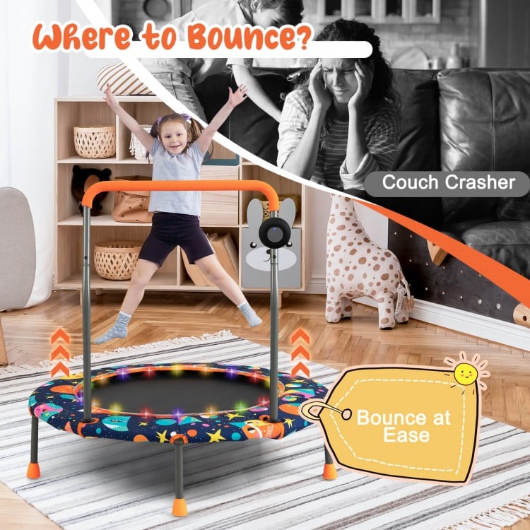 36 Inch Mini Trampoline with Colorful LED Lights and Bluetooth Speaker - Multicolor