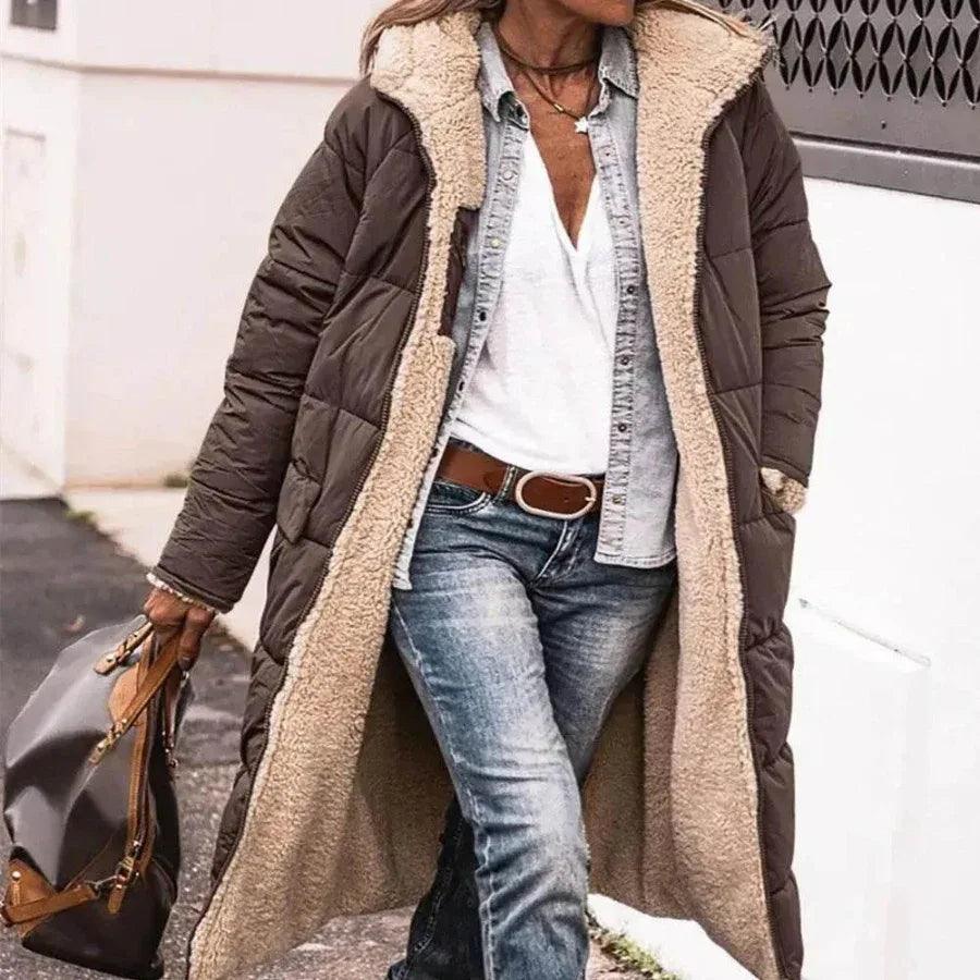 Classy Fleece lined Long Hooded Puffer Winter coat for women