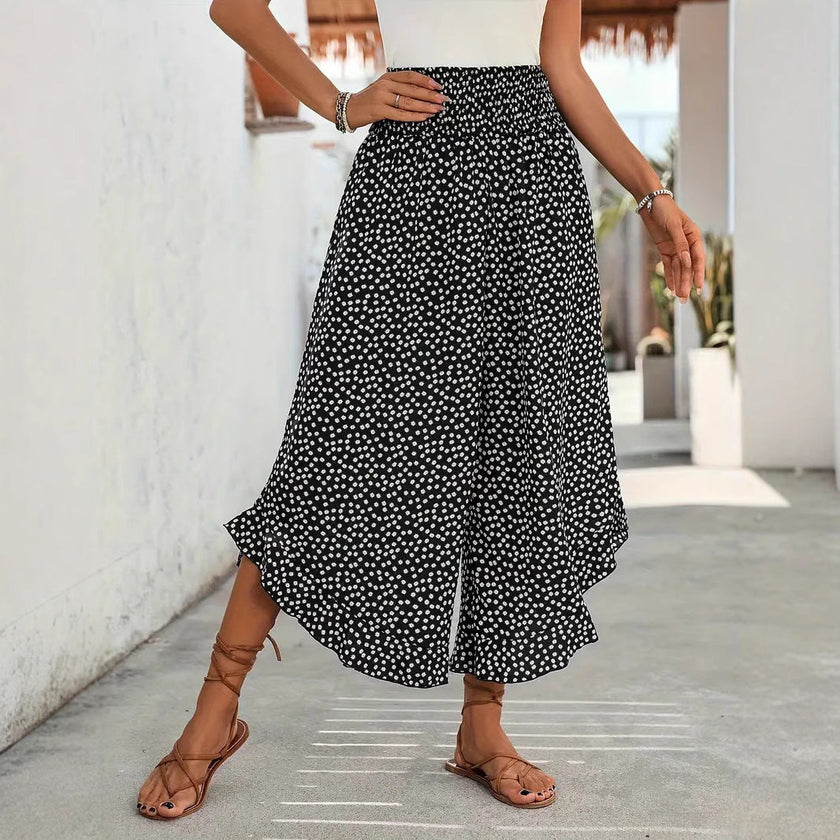 Women's Floral Smocked High Waist Wide Leg Palazzo Pants – Boho Casual Trousers S–XXL