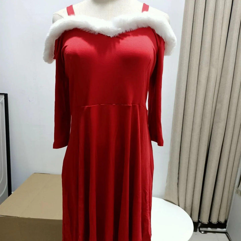 Women's Deep V Strapless Swing Off shoulder Christmas Costume Dress