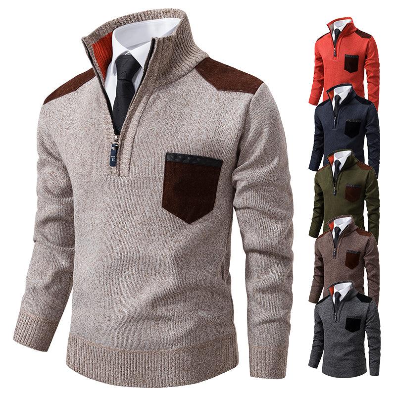 Men's heavyweight Polo Shirts - Half Zipper Cold Blouse Stand Collar