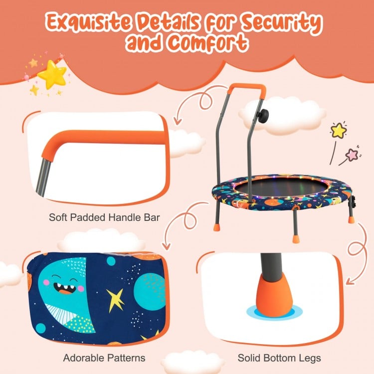 36 Inch Mini Trampoline with Colorful LED Lights and Bluetooth Speaker - Multicolor