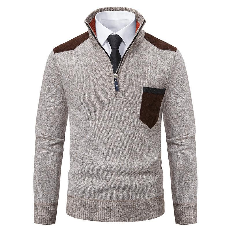 Men's heavyweight Polo Shirts - Half Zipper Cold Blouse Stand Collar