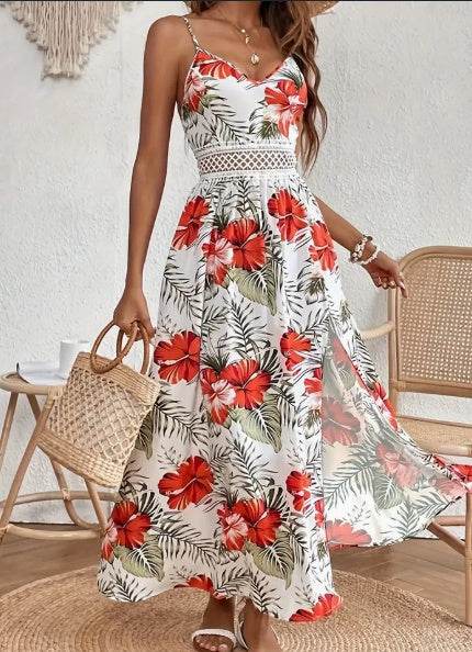 Elegant Spring chic Vacation Resort floral summer maxi dress