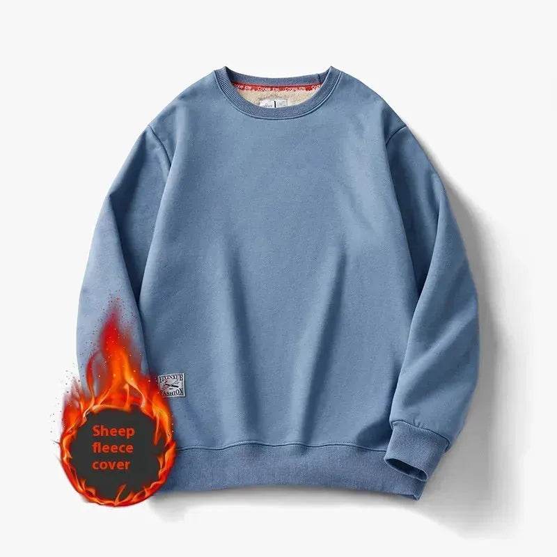 Fleece-lined Teens Oversized Winter cotton Pullover tops Round neck Sweatshirt