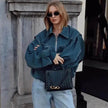 Oversized Fashion Zip-up Lapel Leather Jacket for women