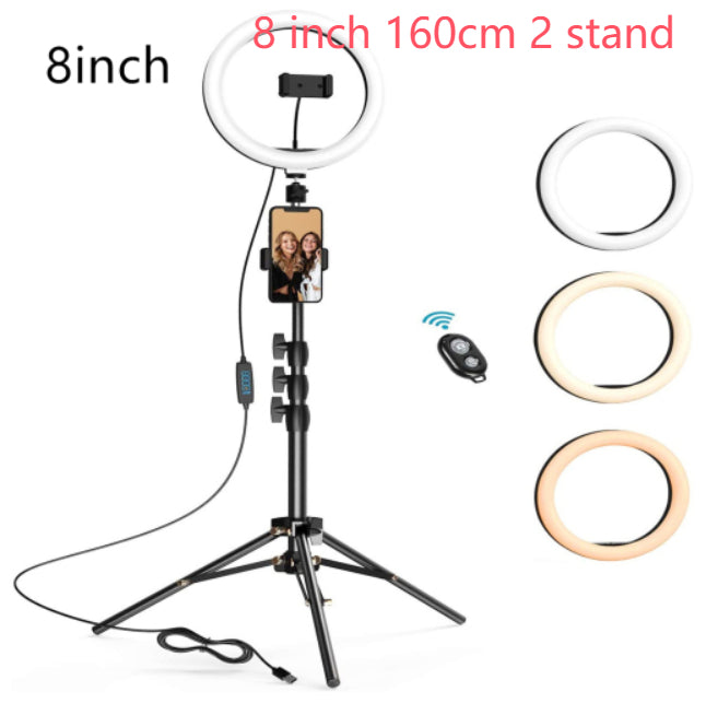 LED Ring Light with Tripod Stand, 8 10 12 inch, USB Powered, Phone Holder and Bluetooth Remote