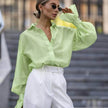 Loose Lapel Lantern Long Sleeves Blouse Shirt For Women