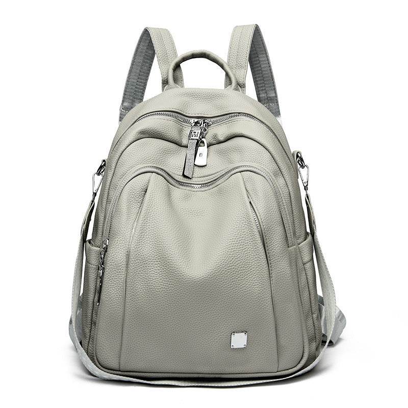 Large Capacity Soft Leather Student Backpack Trendy Travel Bag