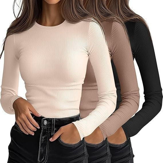 Women's 3D Print Crew-Neck Slim-Fit Long-Sleeve T-Shirt | Canada & USA