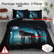 Moon Wolf Duvet Cover Set – Green Watercolor Forest Wolf Bedding | 3-Piece Microfiber | Twin Full King