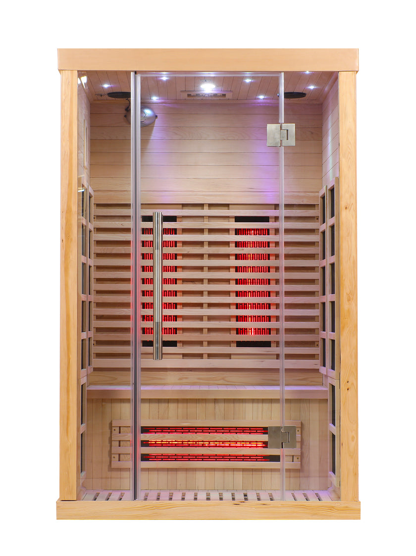 Blisspod Venetian 2-Person  Full Spectrum Indoor Premium Canadian Hemlock Low EMF Sauna 10 Heaters Chromotherapy Reflexology