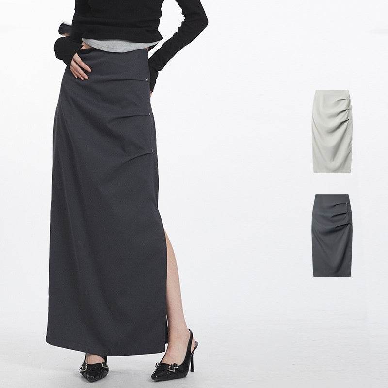 Retro  Design Casual Temperament Side Slit long Pencil Skirt for work