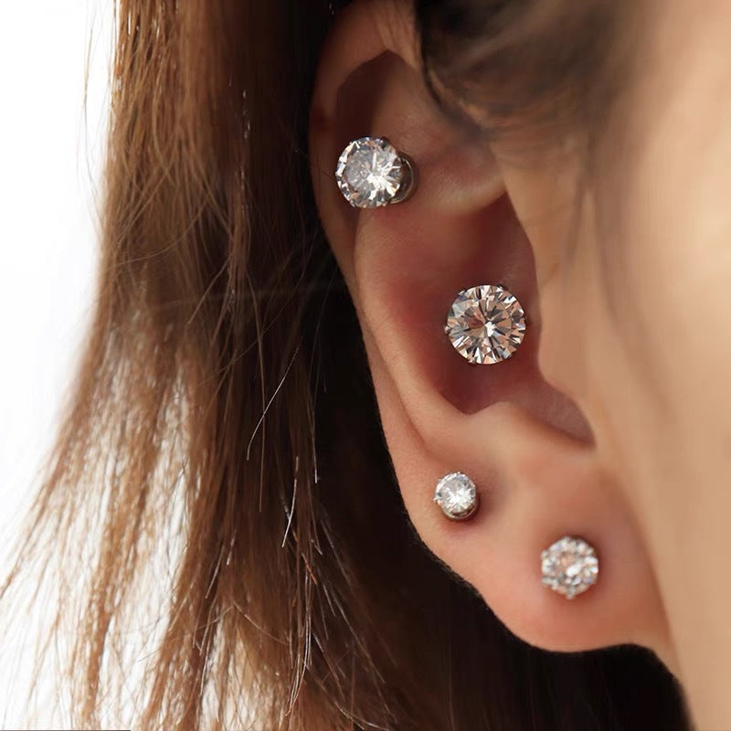 Magnetic Zircon Stud Earrings – No-Piercing Diamond Crystal Ear Clips (4mm, 5mm, 7mm, 8mm)