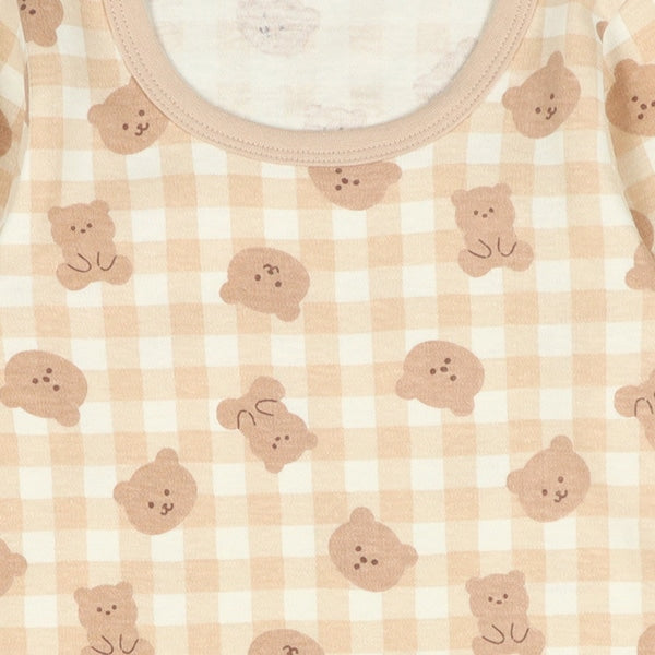 西松屋 ELFINDOLL 2枚組スムース長袖ロンパース肌着（チェック・くま） 正規品