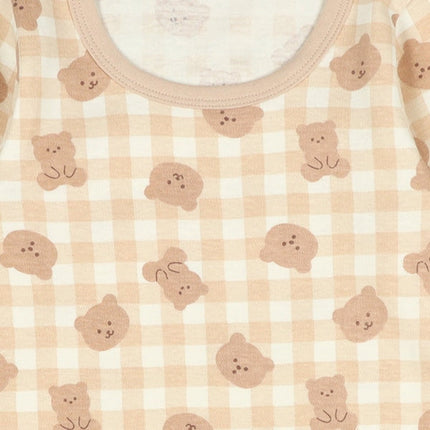 西松屋 ELFINDOLL 2枚組スムース長袖ロンパース肌着（チェック・くま） 正規品