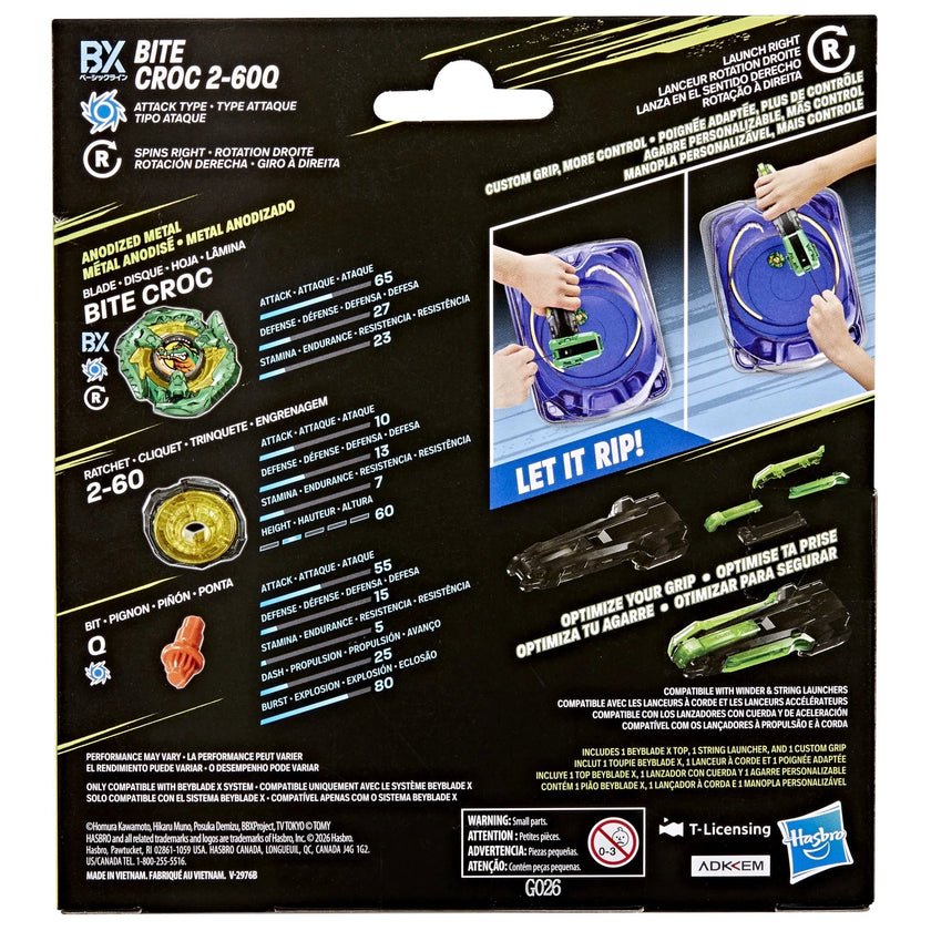 (Hasbro) Beyblade X - Bite Croc 2-60Q Deluxe String Launcher & Custom Grip Set