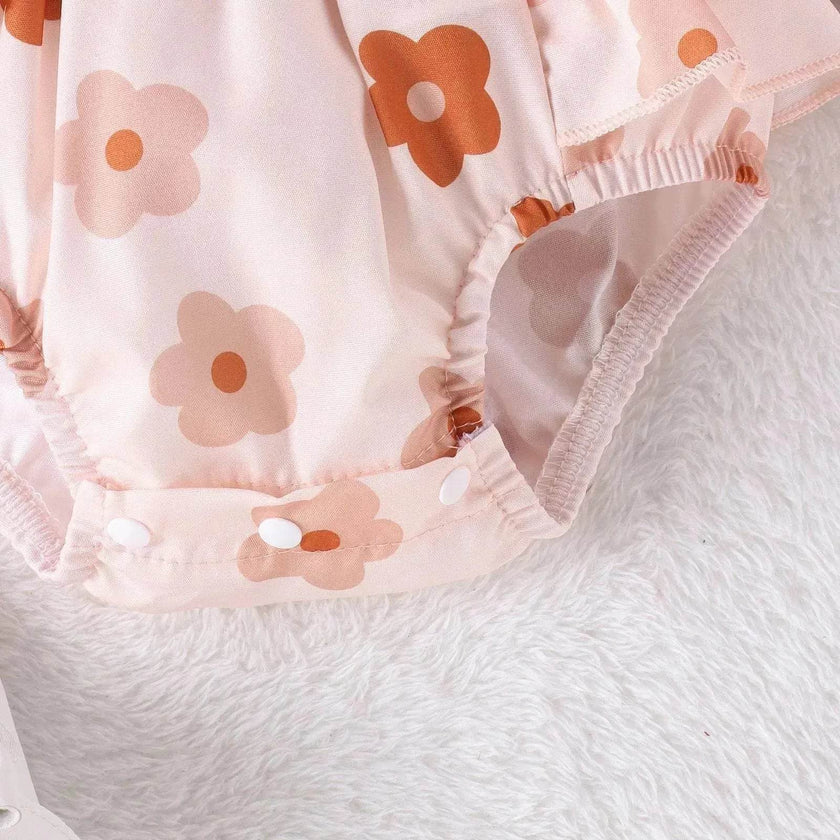 One-piece Romper Pants Bow Headdress Suit Baby girl casual pink romper with head bowtie
