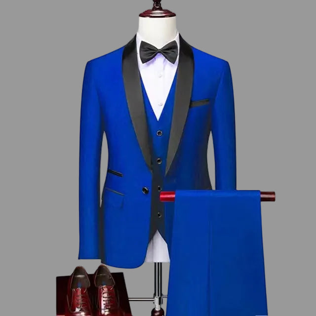 Men's 3-Piece Business Suit Set – Wedding & Formal Wear (8 Colors, S–6XL)