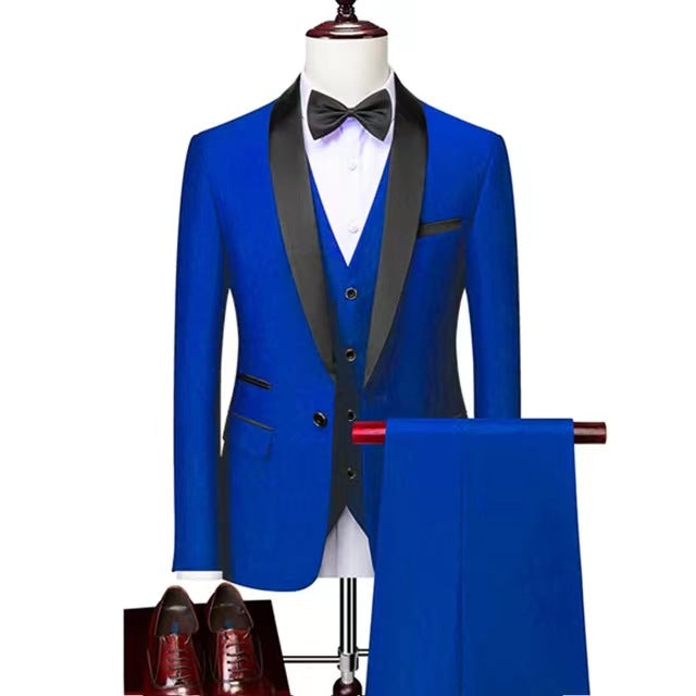 Men's 3-Piece Business Suit Set – Wedding & Formal Wear (8 Colors, S–6XL)