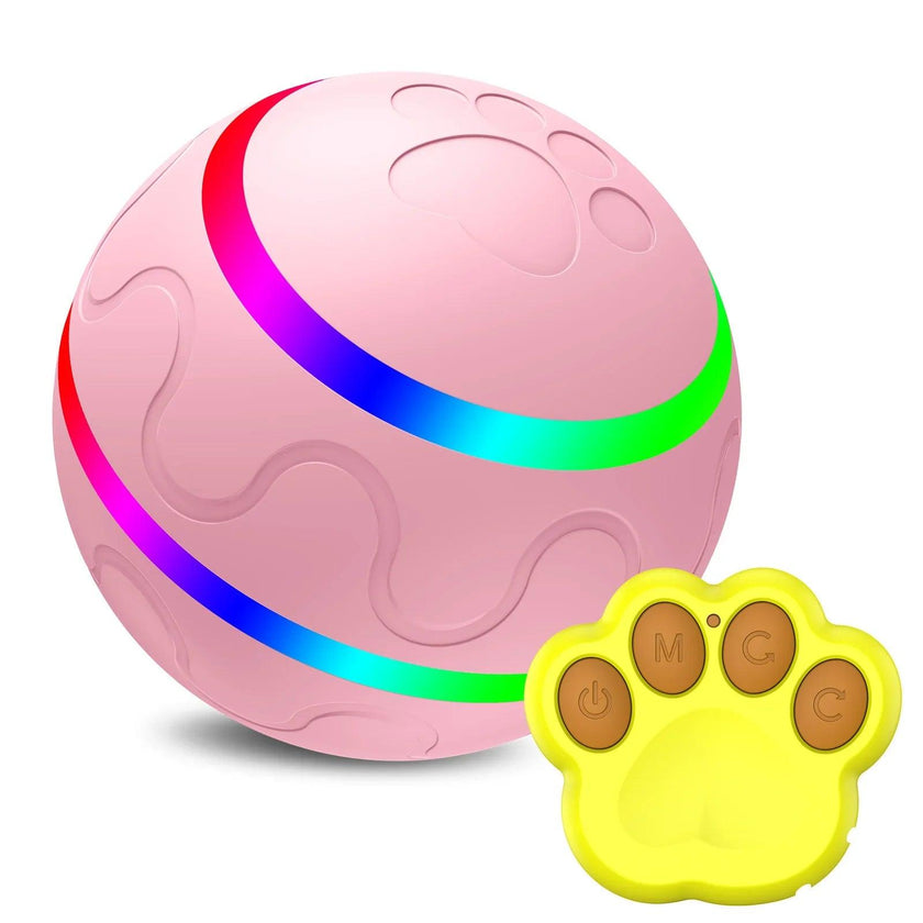 Smart Self-Rotating Cat Ball Toy – USB Rechargeable, LED Light, Remote Control Option | Yellow, Pink, Orange