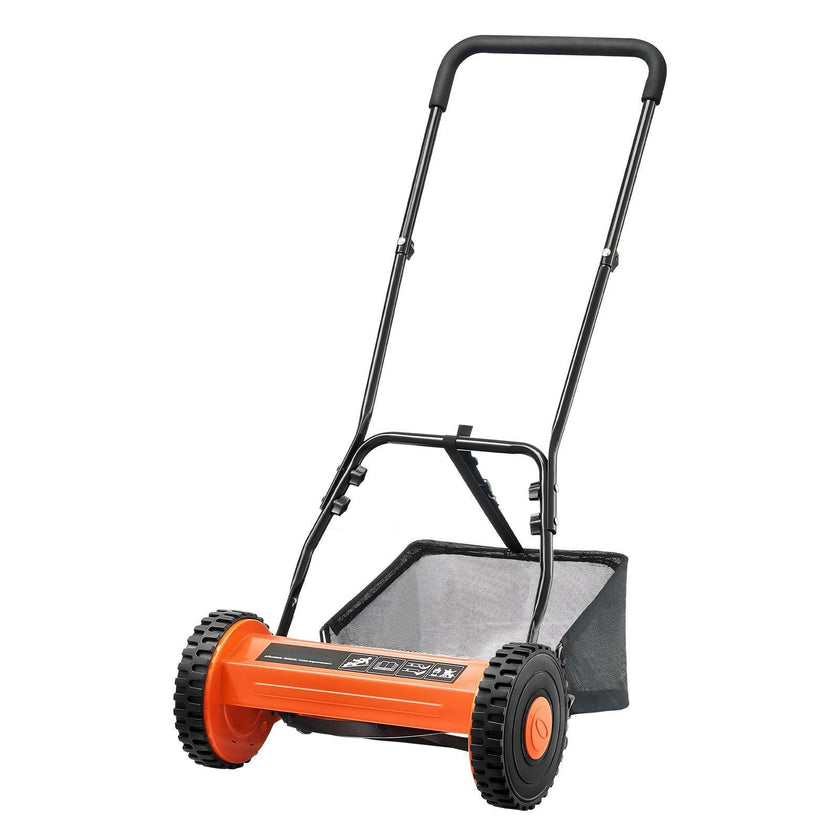 16' Manual Push Reel Lawn Mower 5-Blade Adjustable Height Grass Catcher 2 Wheels