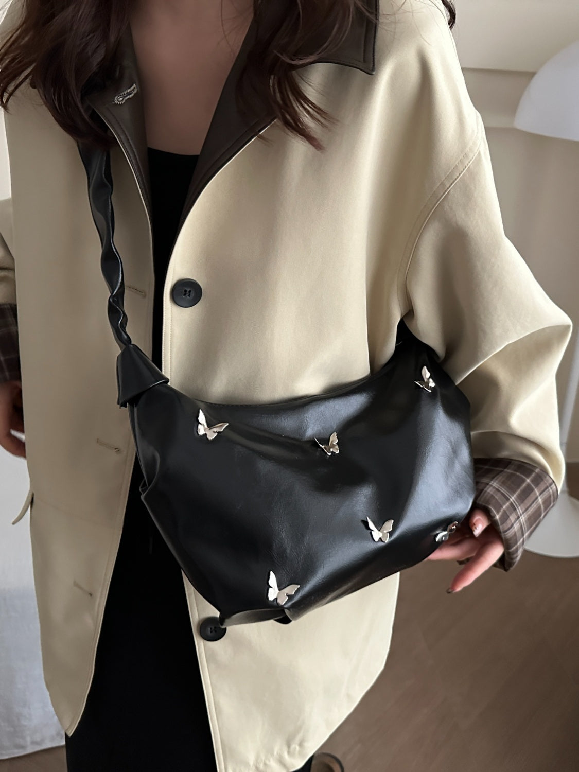 Butterfly Ruched Strap Shoulder Bag