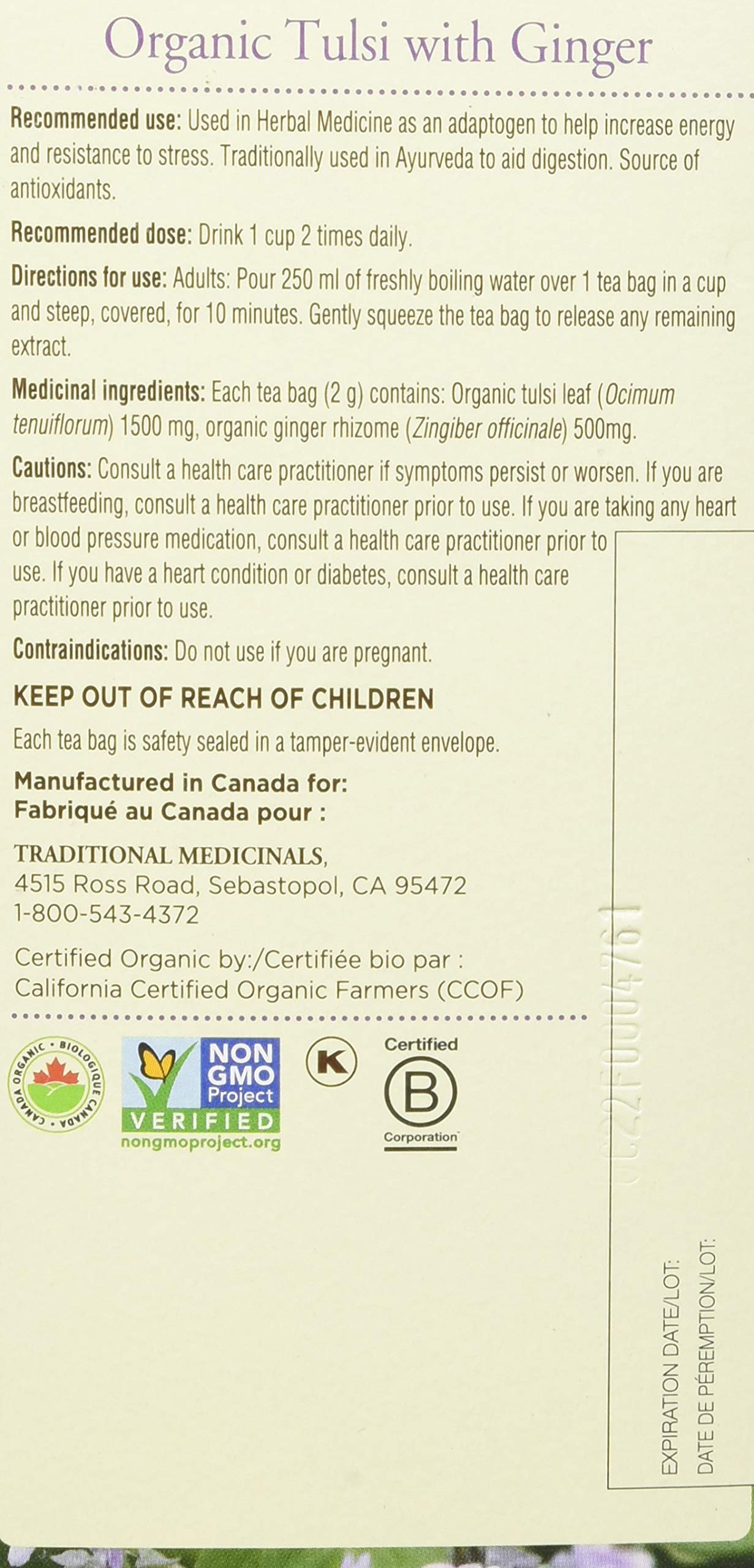 Traditional Medicinals - Organic Tulsi With Ginger (16bg)