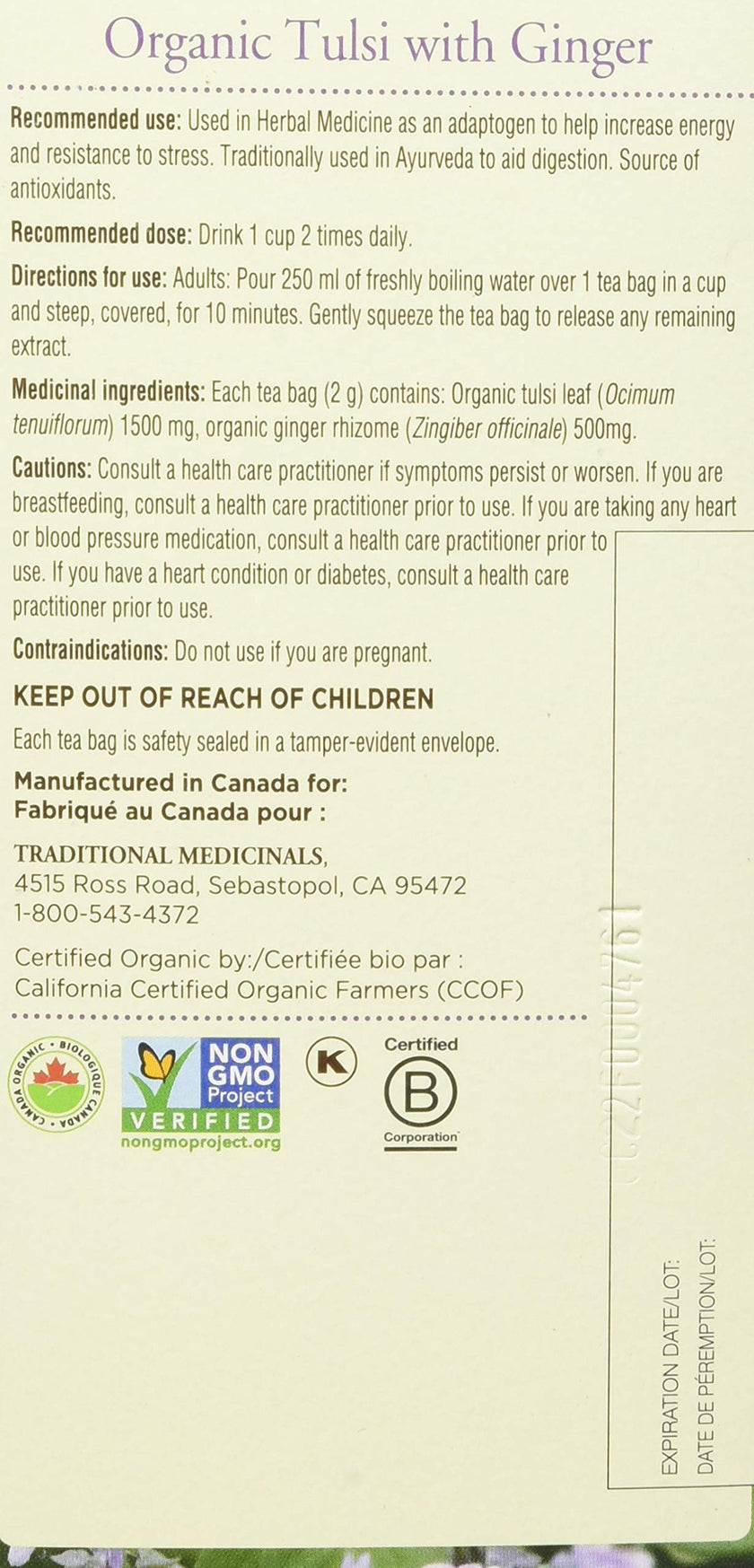 Traditional Medicinals - Organic Tulsi With Ginger (16bg)