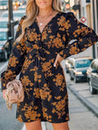 Casual Spring V-neck long sleeve Floral mini dress