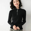 Women Autumn Winter Slim Fit High neck Half zip Knitted sweater Top