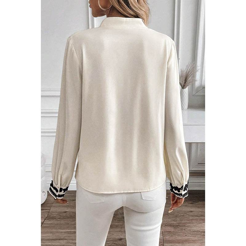 European And American Long sleeve button down Blouse shirt business office Work top for women