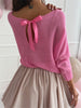 Bow Back Boat Neck Batwing Sleeve Sweater