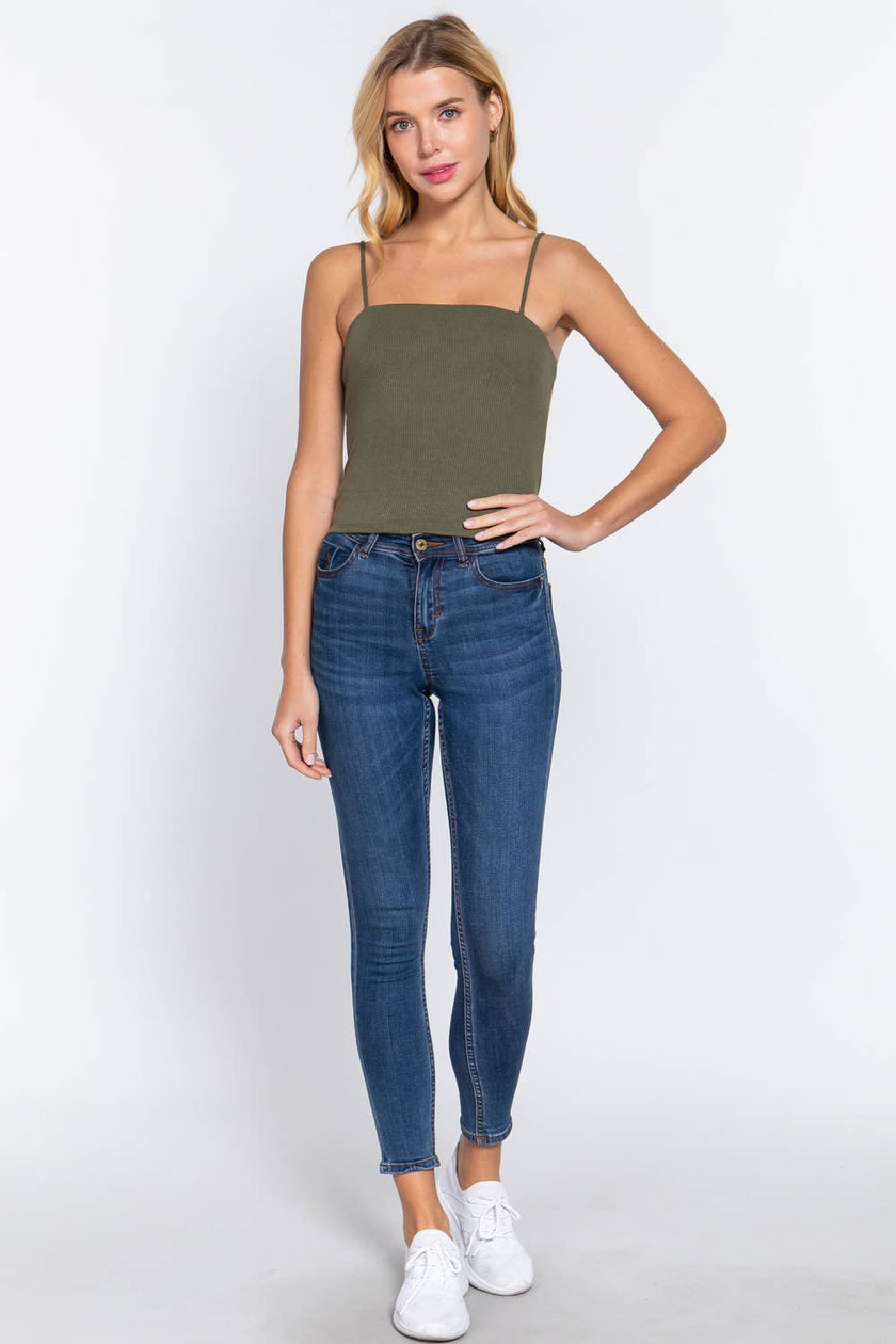 Straight Neck Two Ply Rib Knit Cami Top