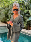 Women's Fashion V-neck Long-sleeve Knitwear 2-color Sweater dress